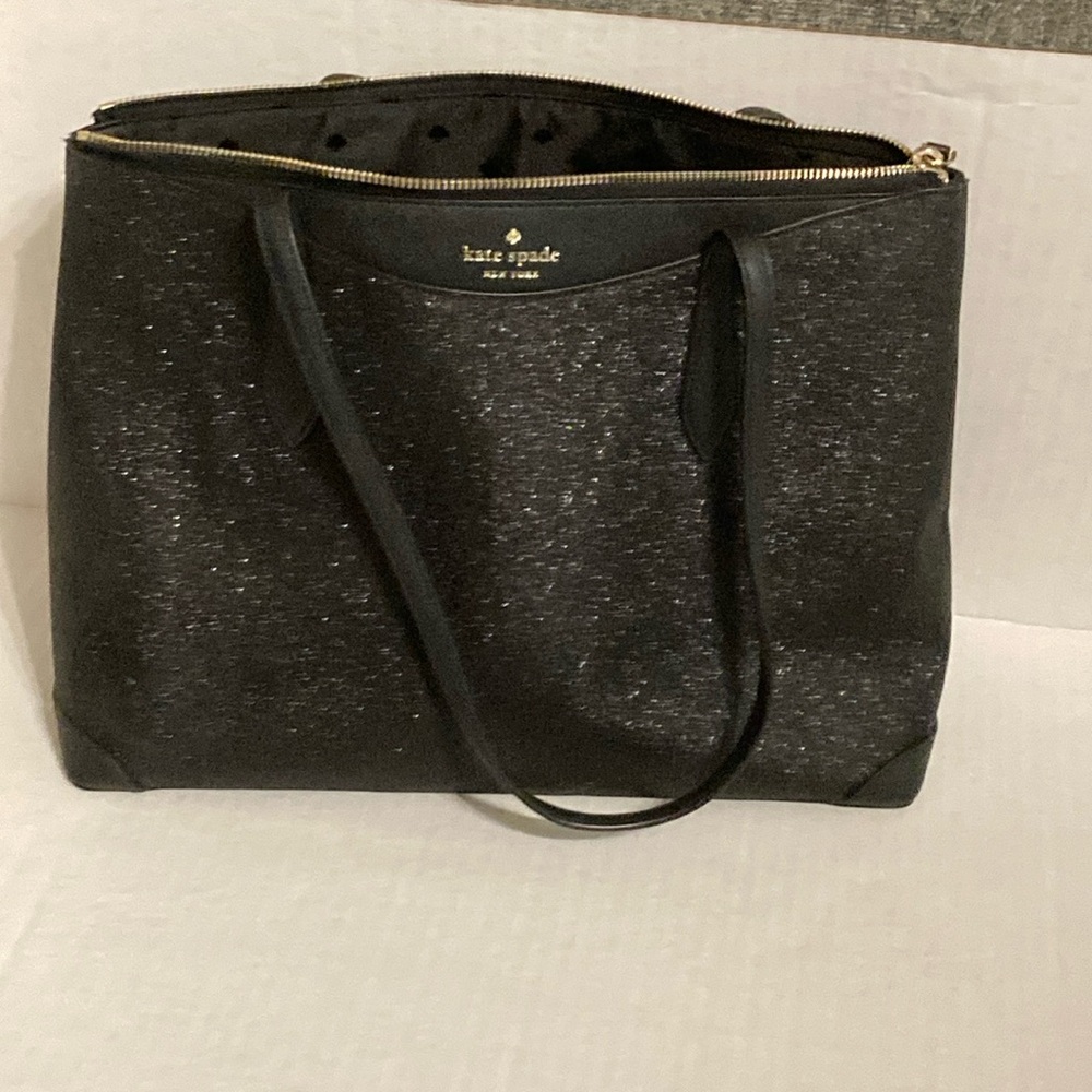 Kate Spade Shimmy tote . Glitter fabric black . In good used condition